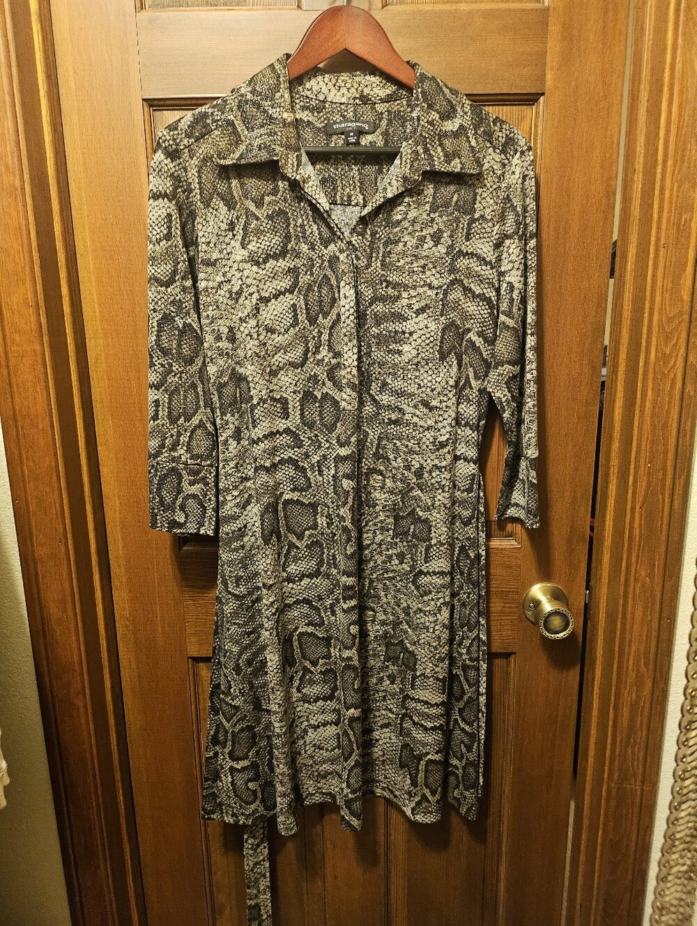 Sharagano Snake Print Shirt Dress in Black and Cream